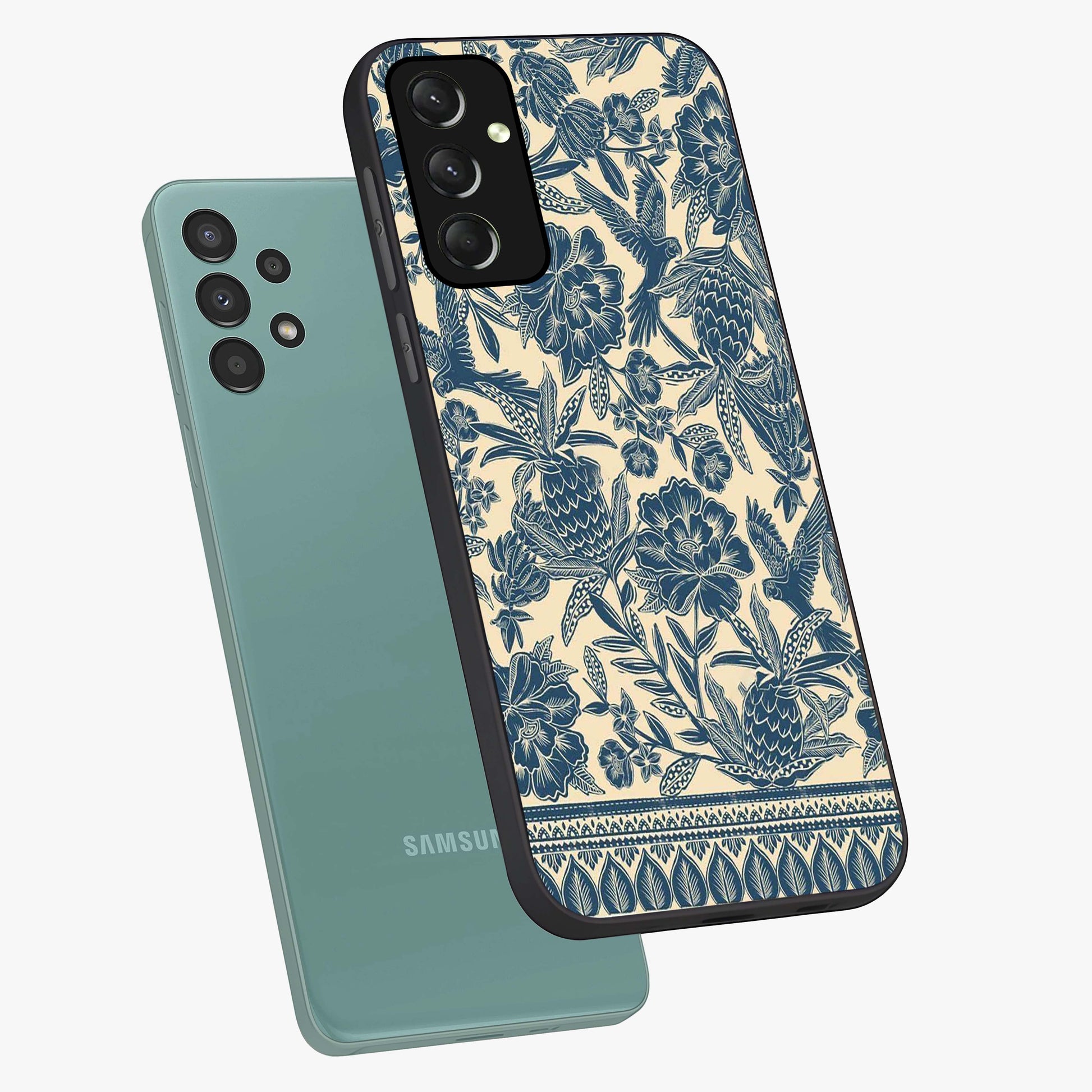 Heirloom Wild Bloom Glass Case displayed in angled mockup highlighting botanical bloom design with classic aesthetic style.