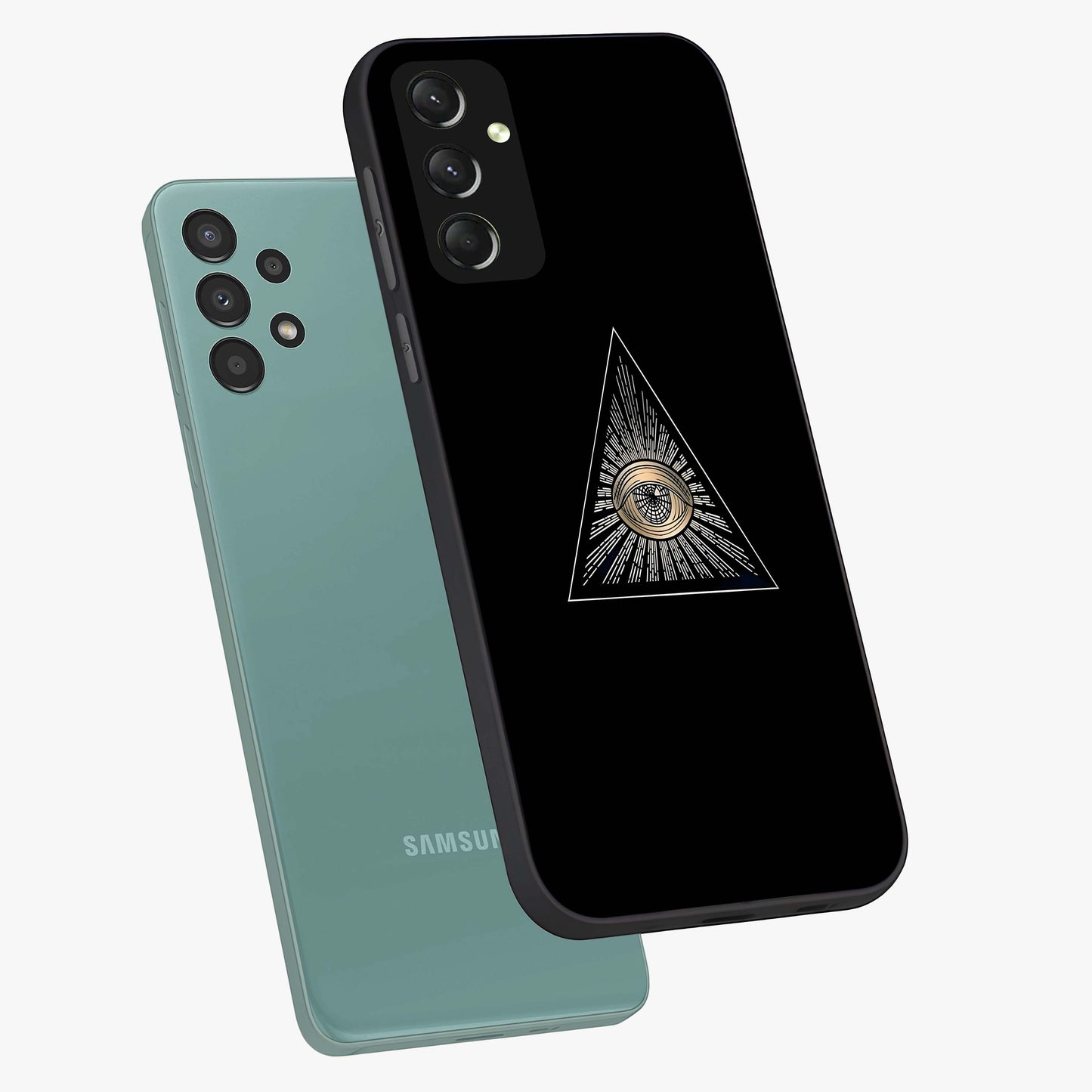 Illuminati Evil Glass Case displayed in angled mockup highlighting dark occult inspired design with bold aesthetic style.