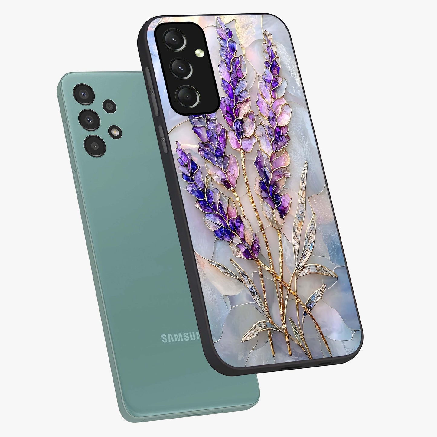 Lavender Dream Glow Glass Case displayed in angled mockup highlighting dreamy purple glow design with soft artistic style.