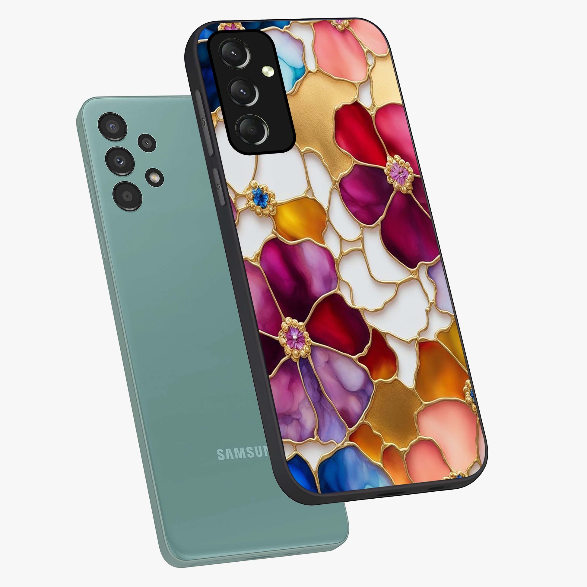 Marble Flower Pattern Glass Case displayed in angled mockup highlighting elegant marble floral design with modern aesthetic.