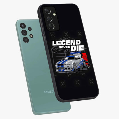 Midnight Racing Legacy Glass Case displayed in angled mockup highlighting dynamic automotive design with bold midnight aesthetic.