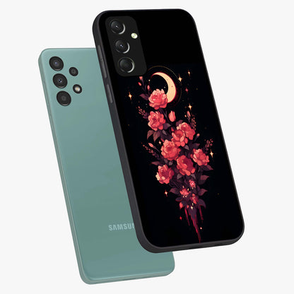 Moonlit Floral Elegance Glass Case displayed in angled mockup highlighting graceful flower design with soft moonlight aesthetic.