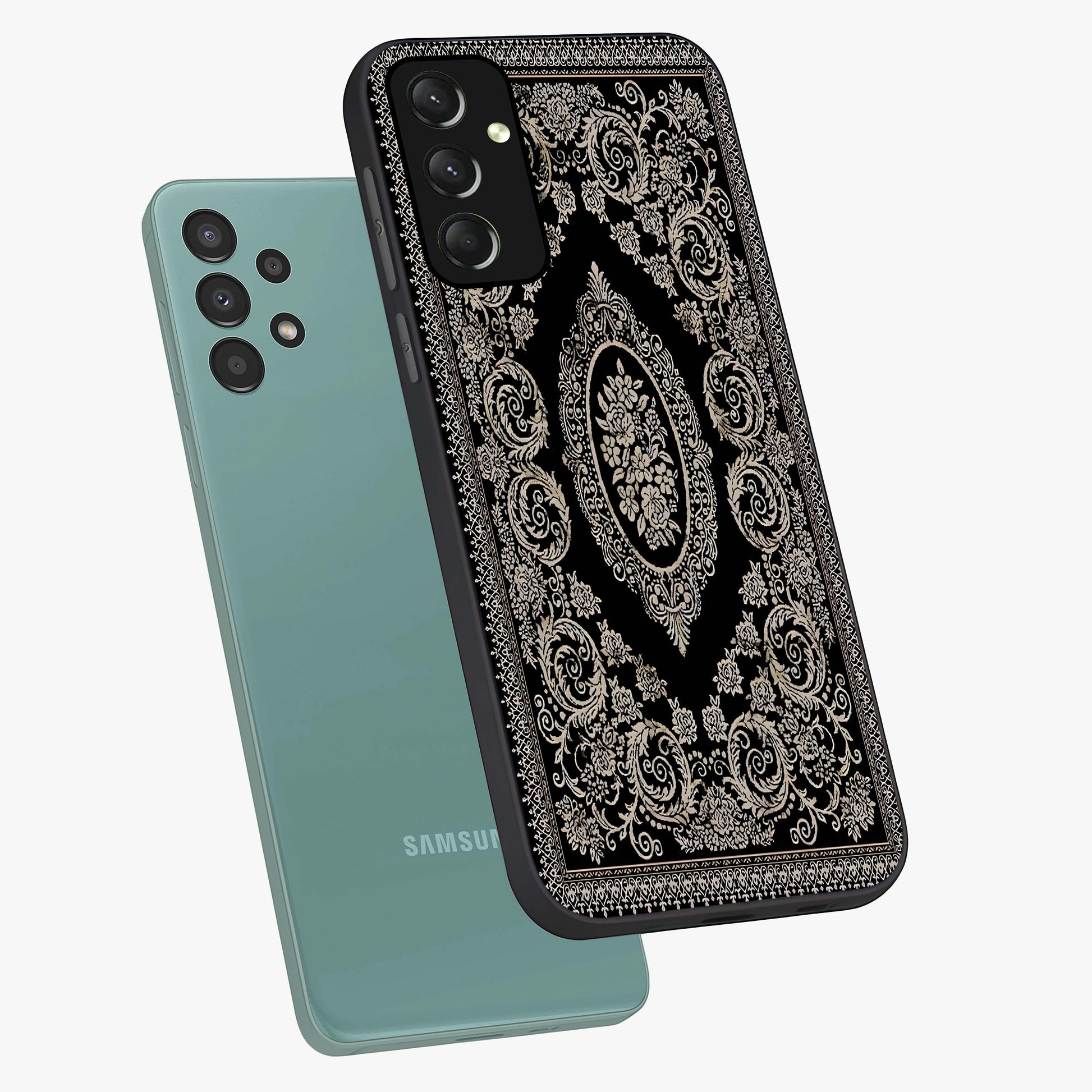 Noir Bloom Elegance Glass Case displayed in angled mockup highlighting refined flower design with stylish noir aesthetic.