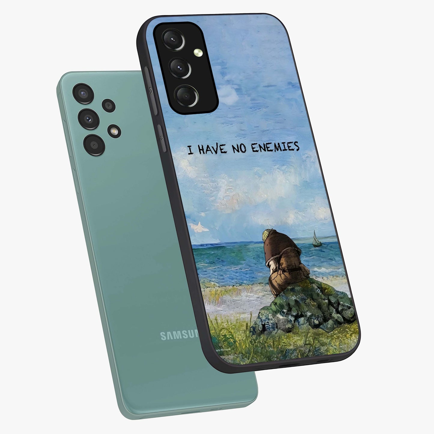 Peace Beyond War Glass Case displayed in angled mockup highlighting meaningful message design with artistic aesthetic style.
