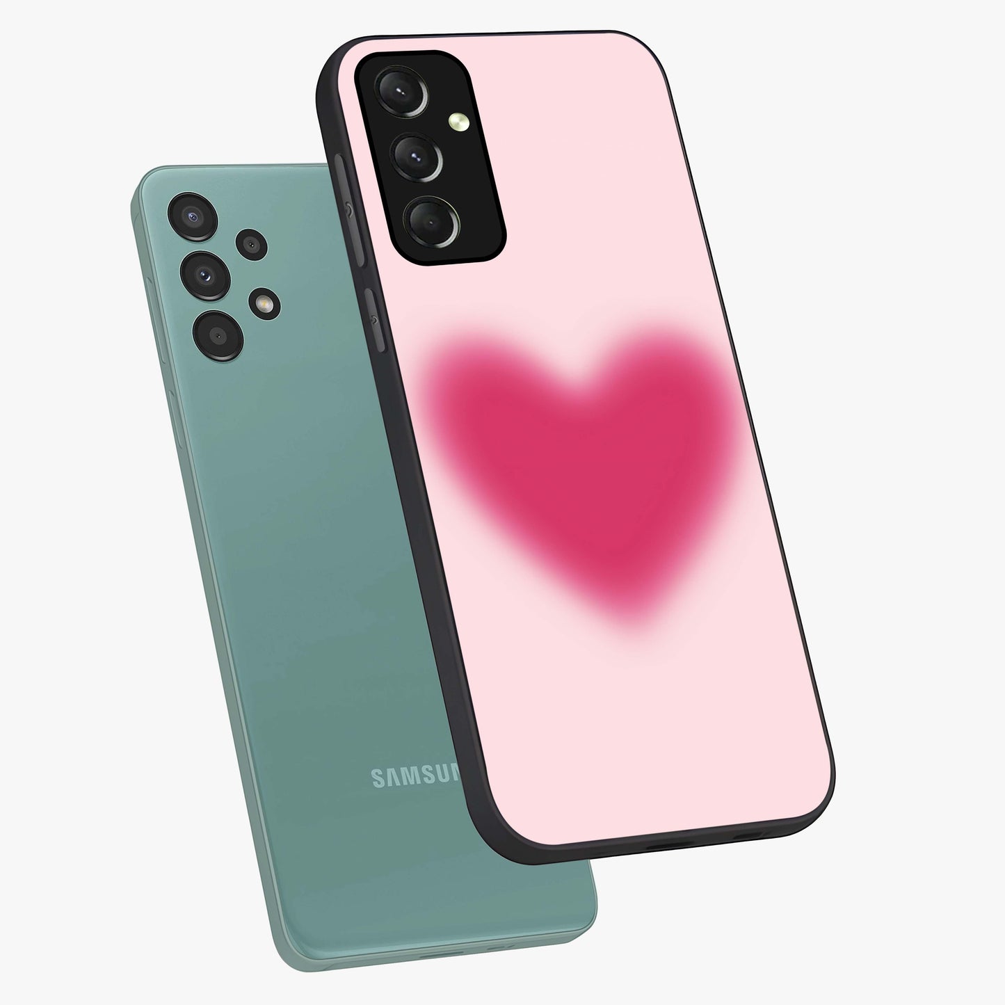 Pink Aura Heart Glass Case displayed in angled mockup highlighting vibrant pink heart design with dreamy aura aesthetic.