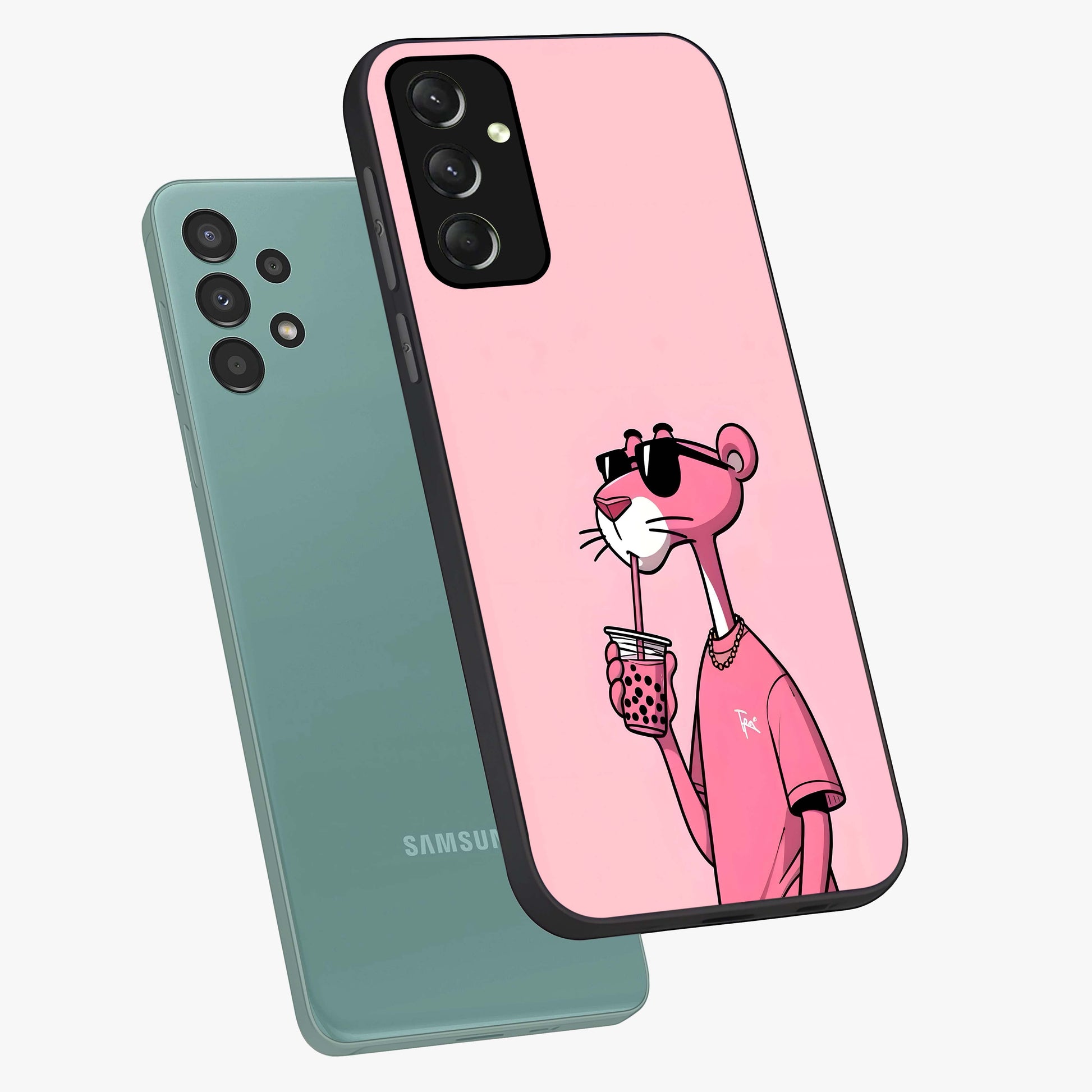 Pink Panther Glass Case displayed in angled mockup highlighting playful cartoon character design with vibrant pink aesthetic.