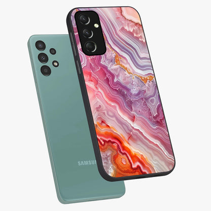 Rose Quartz Marble Glass Case displayed in angled mockup highlighting elegant marble pattern with soft aesthetic style.