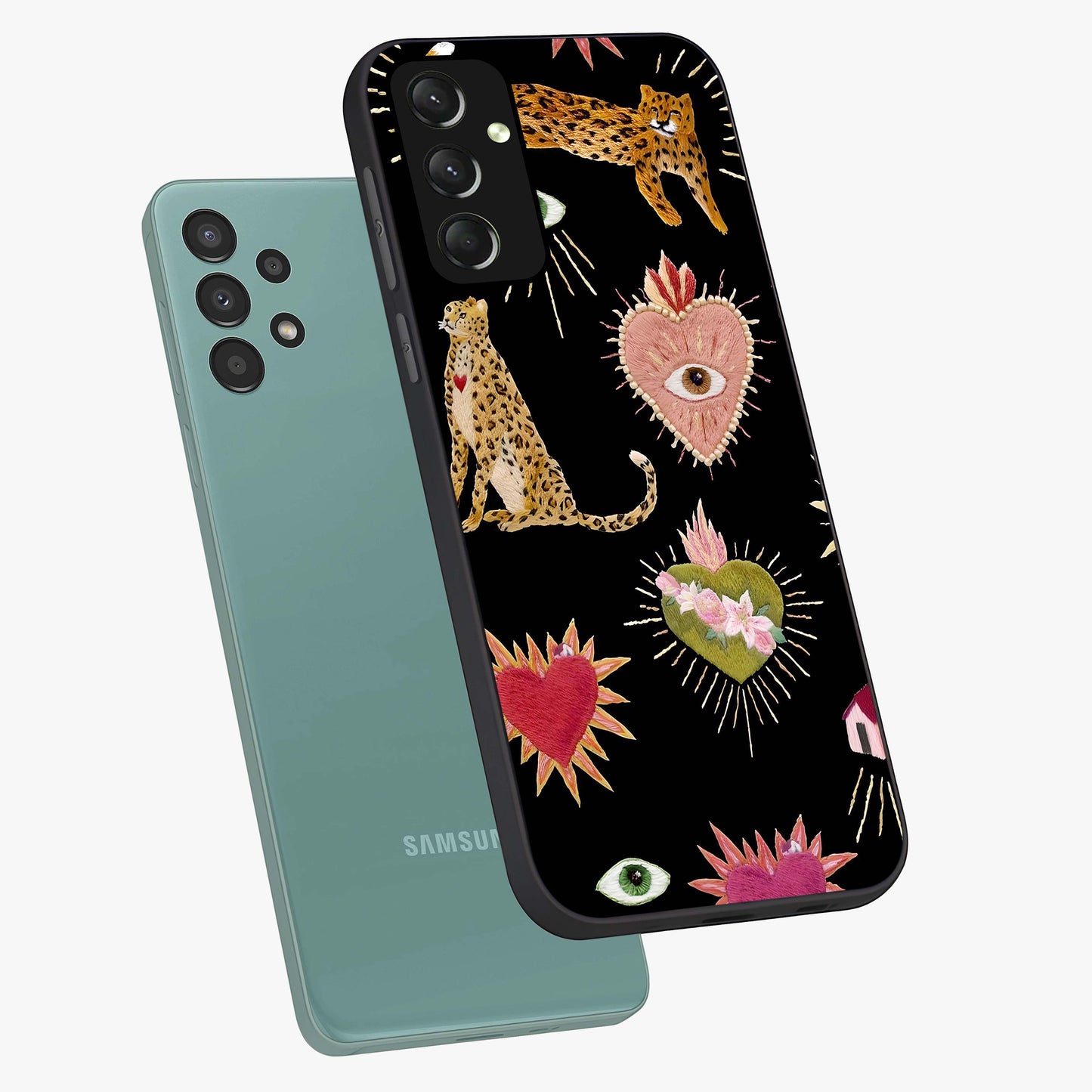 Sacred Jungle Heart Glass Case displayed in angled mockup highlighting lush tropical design with natural aesthetic style.