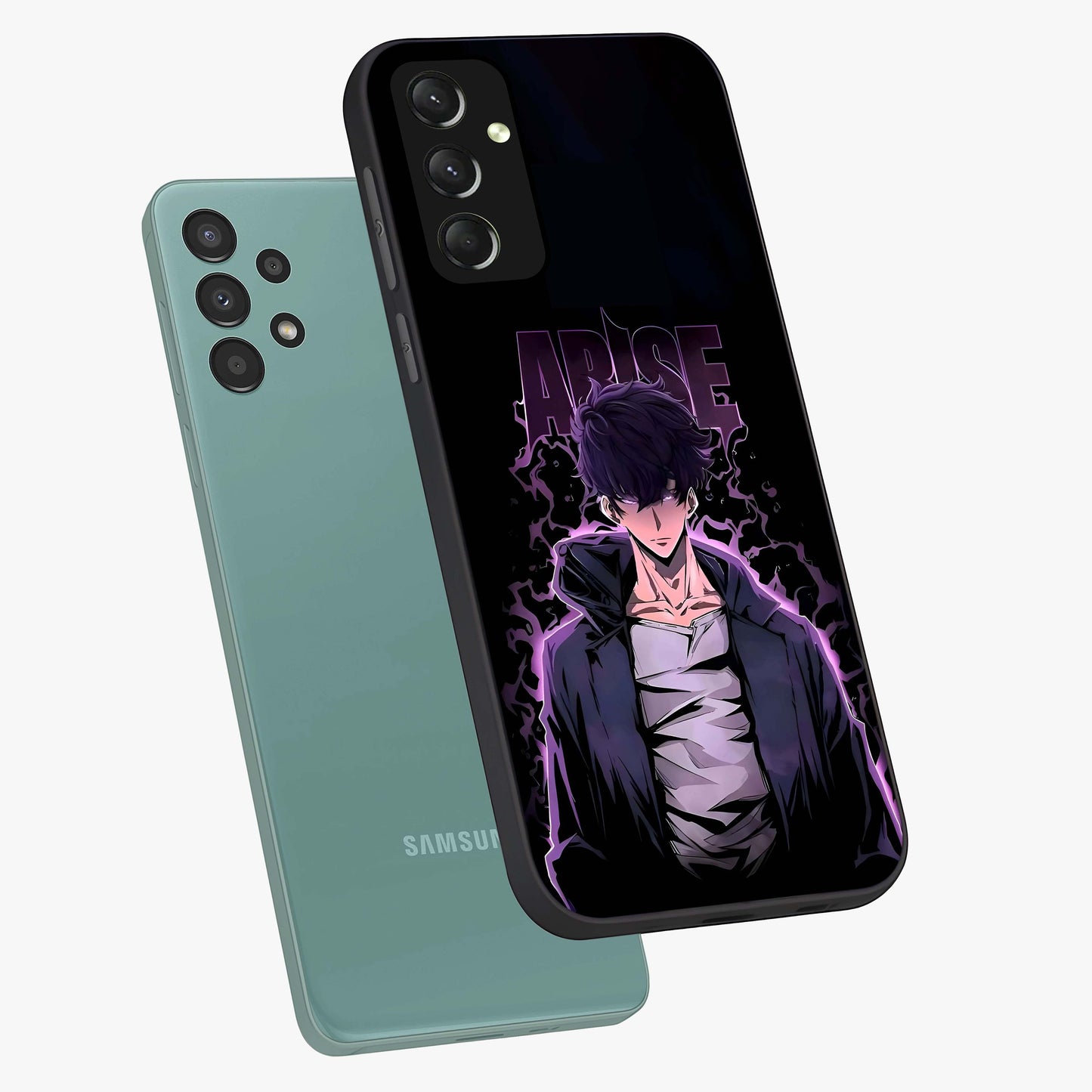 Shadow Monarch Awakening Glass Case displayed in angled mockup highlighting dramatic shadow warrior design with fantasy aesthetic.