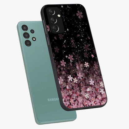 Small Starry Flowers Glass Case displayed in angled mockup highlighting tiny flower pattern with celestial aesthetic style.