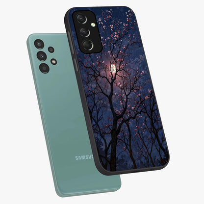 Twilight Sakura Serenade Glass Case displayed in angled mockup highlighting delicate sakura flower design with dreamy aesthetic.