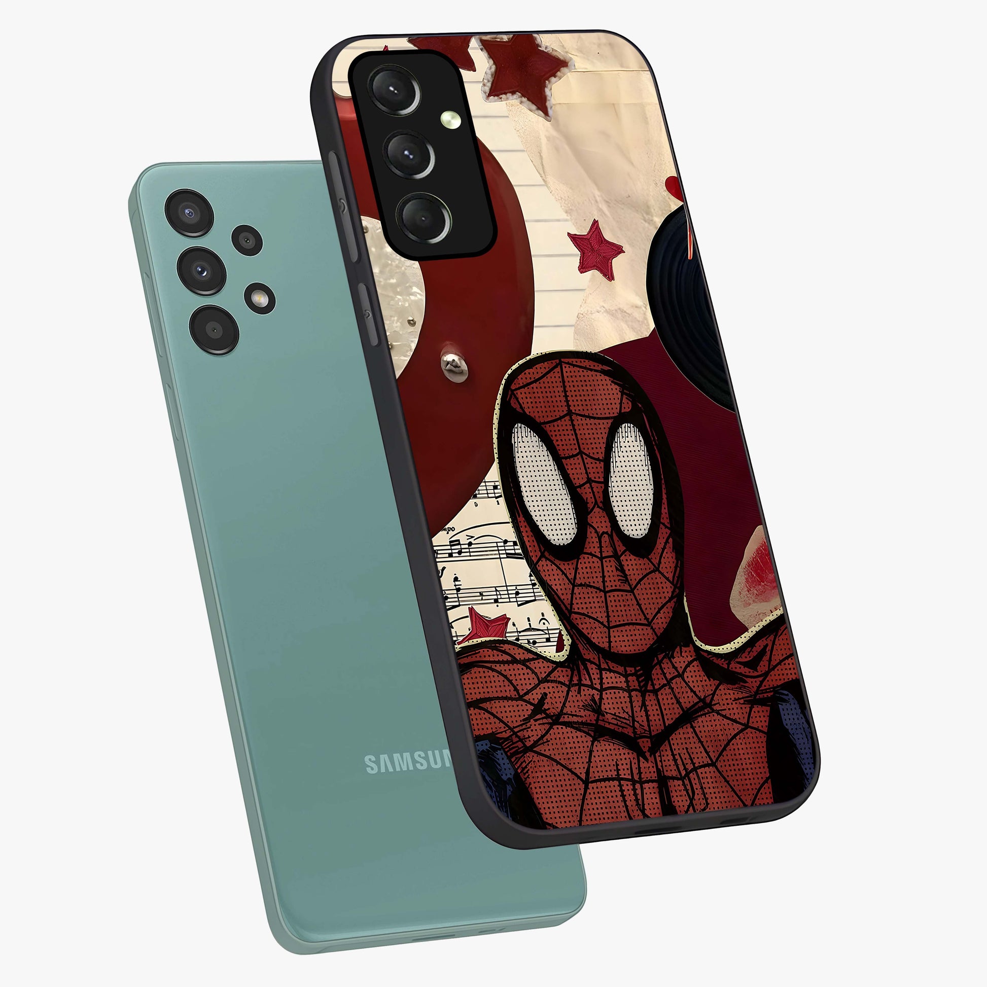 Web Warrior Vibes Glass Case displayed in angled mockup highlighting dynamic web design with comic style aesthetic.