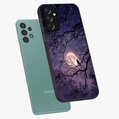 Whispering Moon Silence Glass Case displayed in angled mockup highlighting calm lunar design with dreamy night aesthetic.