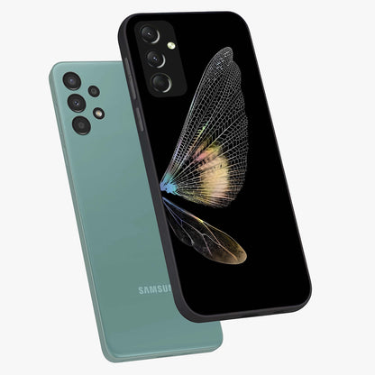 Whispers Of Wings Glass Case displayed in angled mockup highlighting soft feather design with celestial aesthetic style.