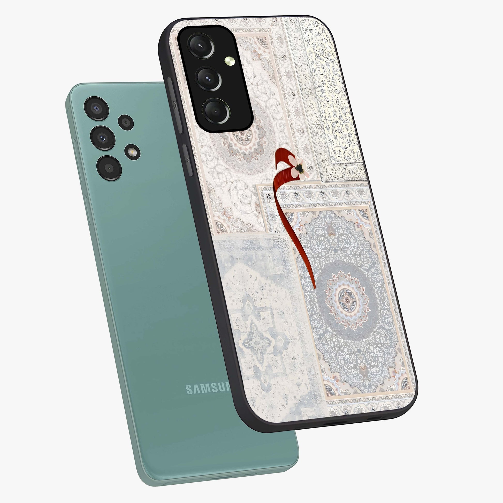 White Aesthetic Bow Glass Case displayed in angled mockup highlighting clean bow design with soft aesthetic style.
