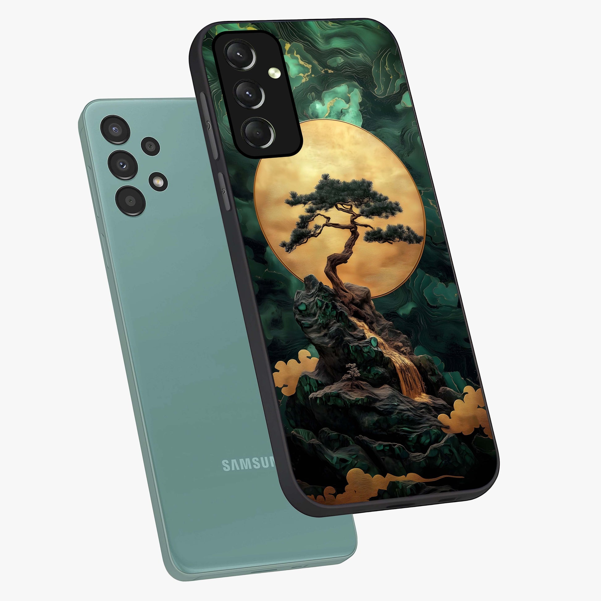 Zen Moon Rise Glass Case displayed in angled mockup highlighting peaceful lunar design with zen aesthetic style.