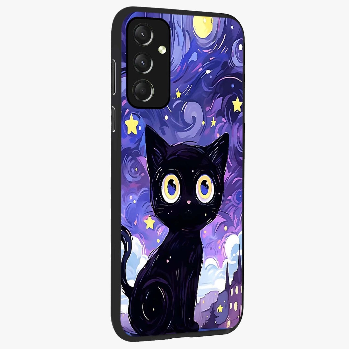 Abstract Cat Art Glass Case upright view showcasing creative feline illustration and aesthetic artistic style.
