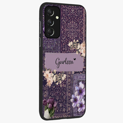 Antique Floral Whisper Custom Name Glass Case upright view showcasing delicate floral artwork with custom name feature.