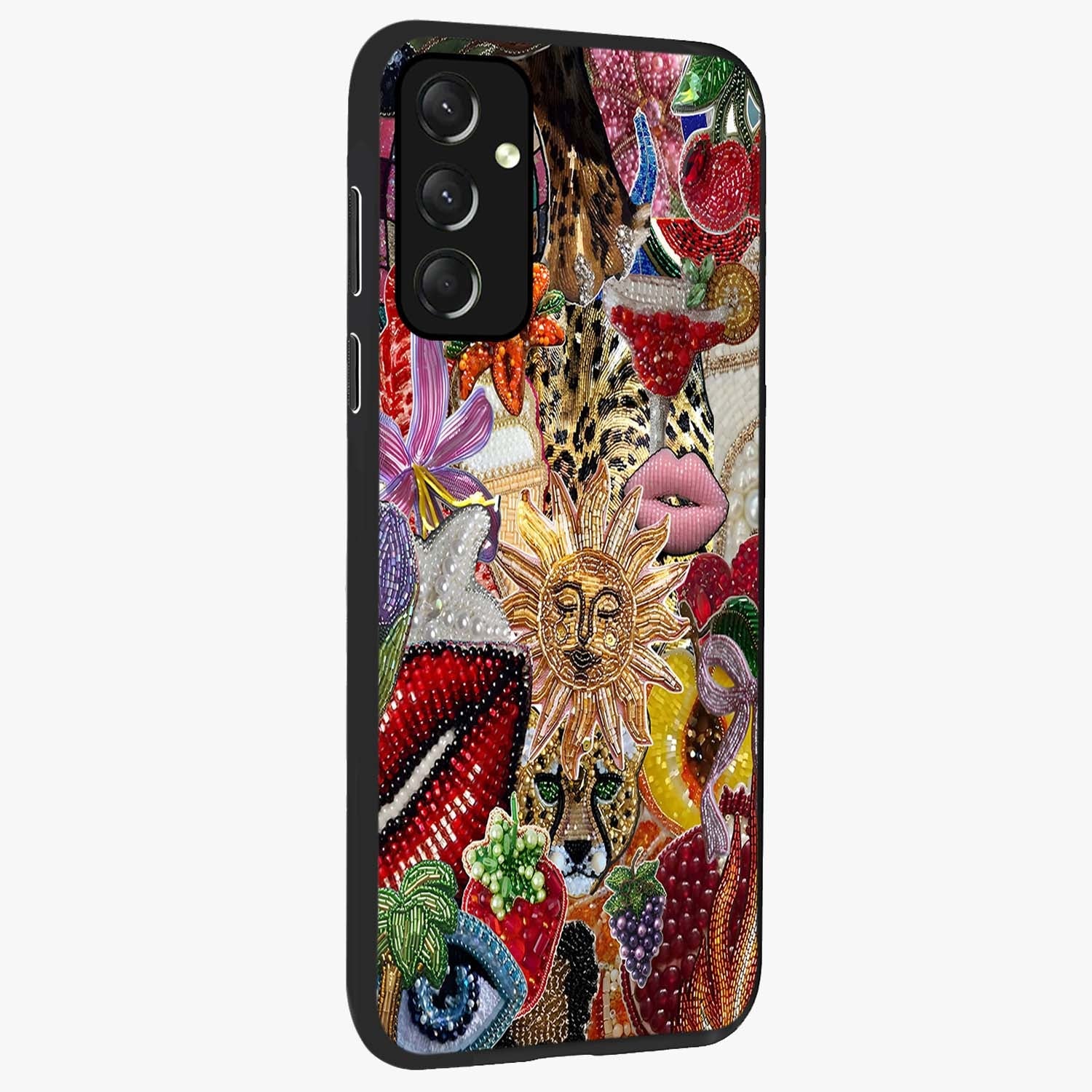 Beaded Fashion Jungle Glass Case upright view showcasing tropical jungle aesthetic with decorative bead elements.