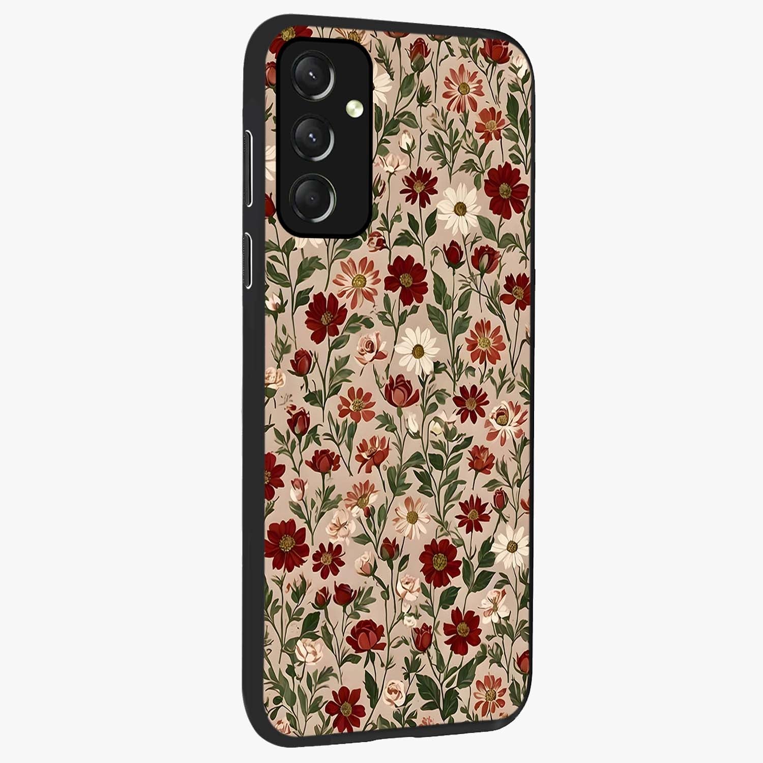 Biege Flower With Leaf Glass Case upright view showcasing delicate beige flower illustration with clean botanical style.