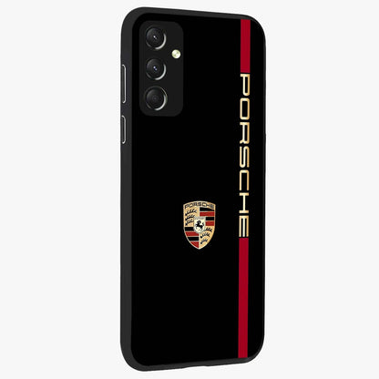 Black Minimal Porsche Glass Case upright view showcasing stylish automotive artwork with bold minimal theme.