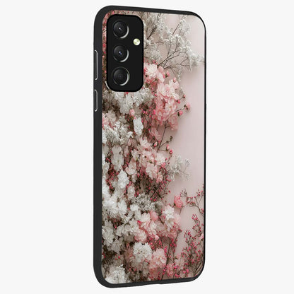 Blush Blossom Cloud Glass Case upright view showcasing calm floral cloud artwork with gentle dreamy theme.