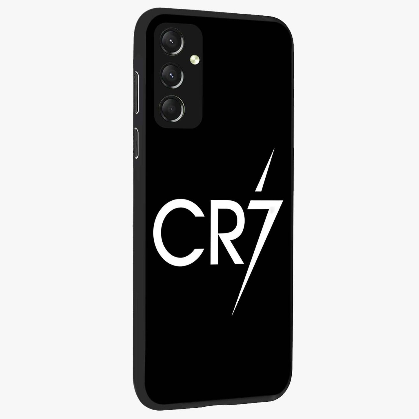 Cr7 Elite Strike Glass Case upright view showcasing energetic football inspired design with modern sports aesthetic.