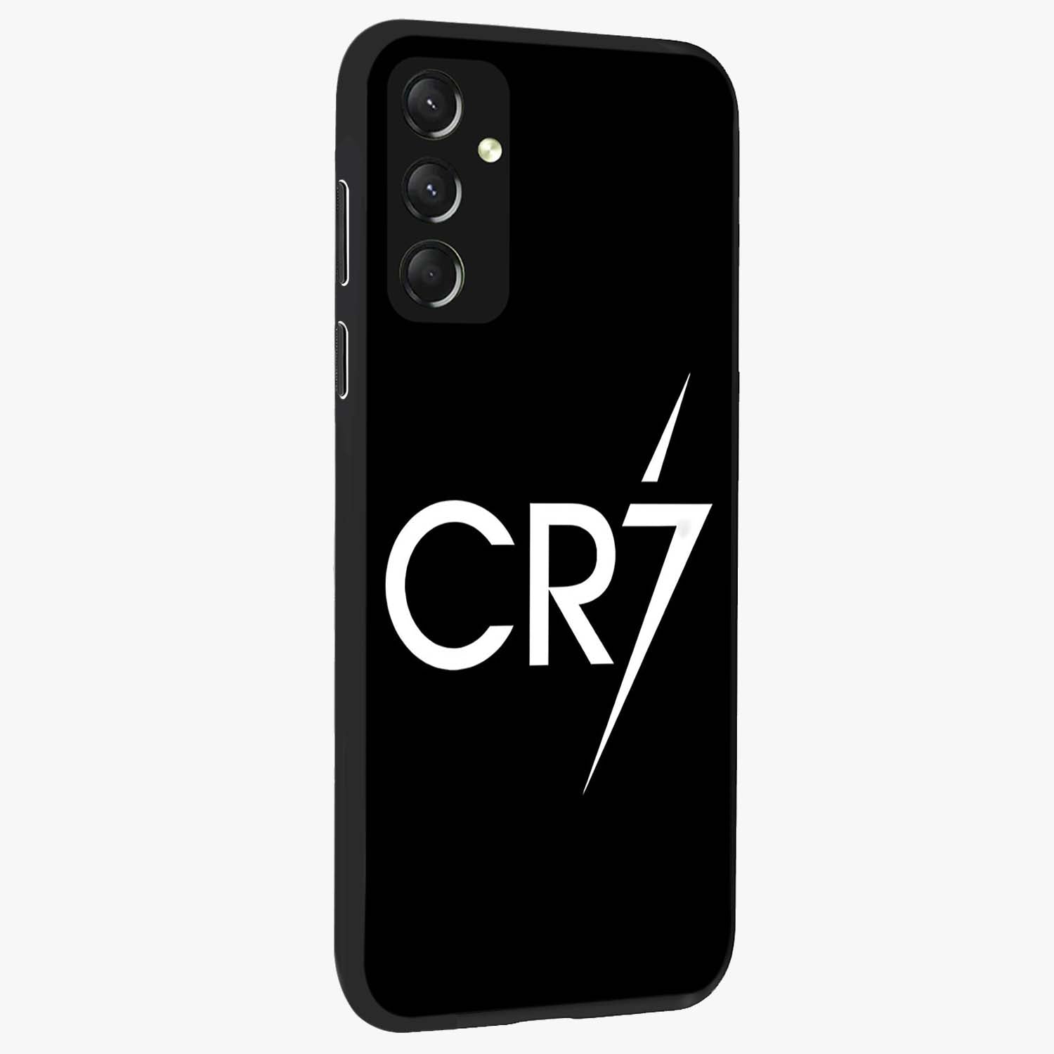 Cr7 Elite Strike Glass Case upright view showcasing energetic football inspired design with modern sports aesthetic.