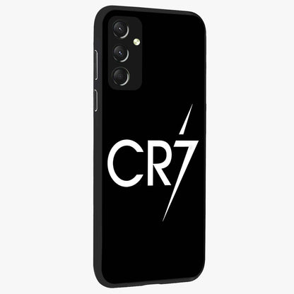 Cr7 Elite Strike Glass Case upright view showcasing energetic football inspired design with modern sports aesthetic.