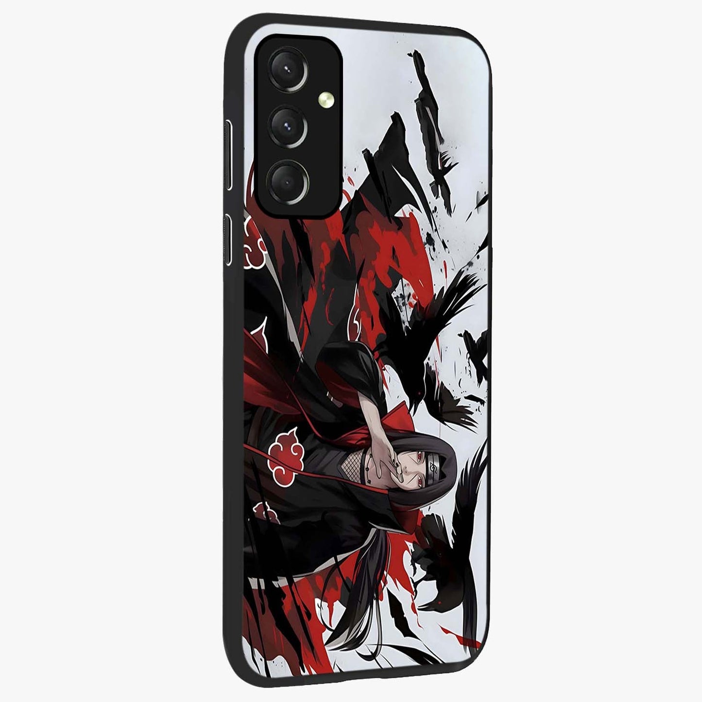 Crimson Crow Illusion Glass Case upright view showcasing striking crow illusion artwork with intense crimson theme.