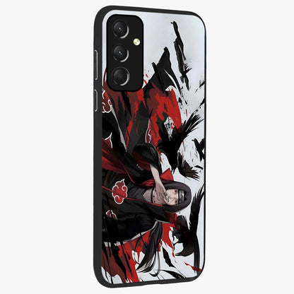 Crimson Crow Illusion Glass Case upright view showcasing striking crow illusion artwork with intense crimson theme.