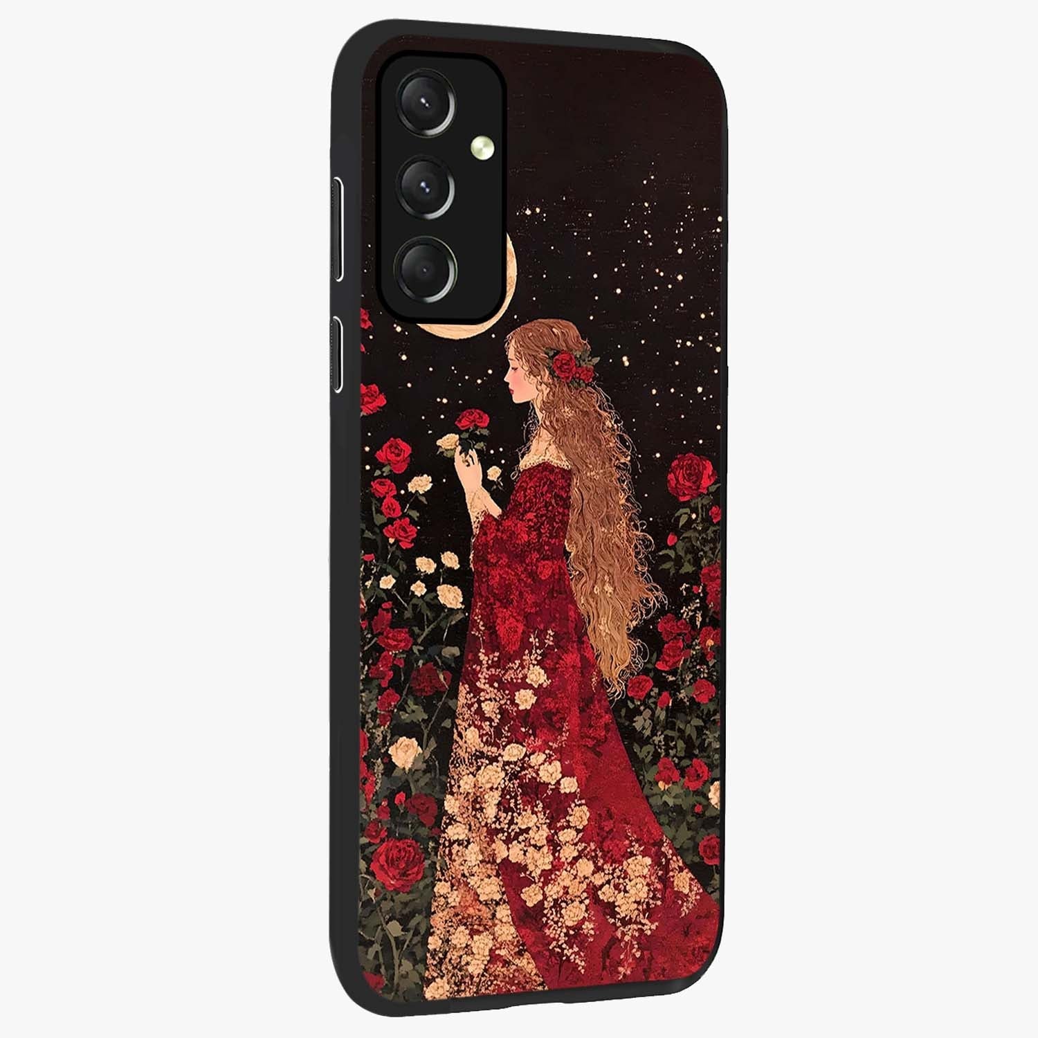 Crimson Dreams Glass Case upright view showcasing dreamy red toned artwork with modern aesthetic style.
