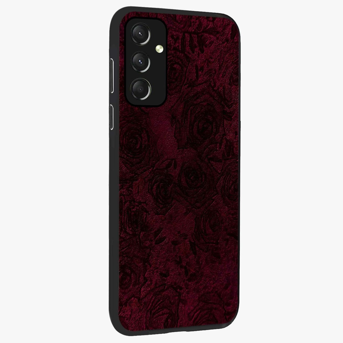 Crimson Fade Flow Glass Case upright view showcasing dynamic crimson flow artwork with stylish abstract theme.