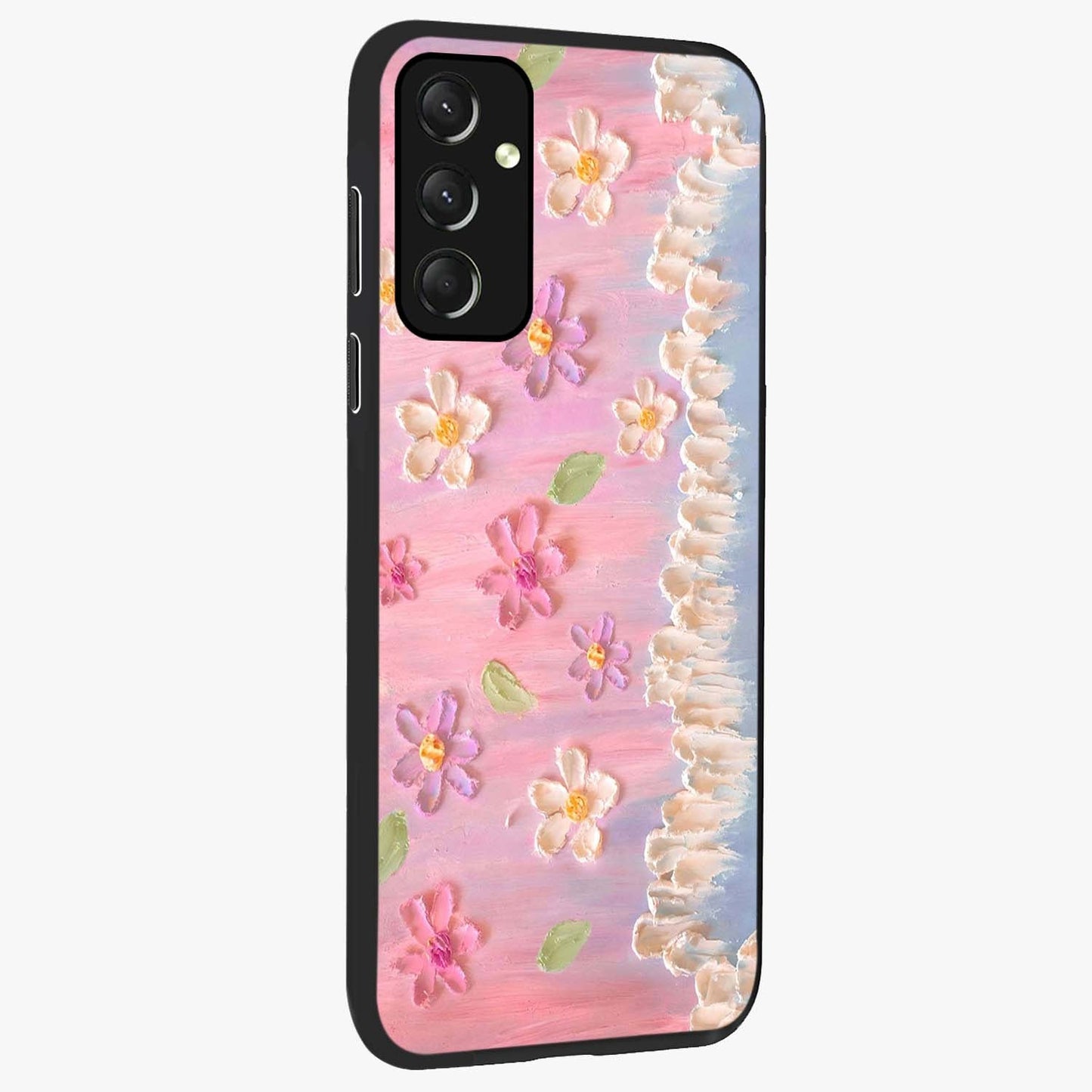 Dreamy Painted Garden Glass Case upright view showcasing vibrant floral garden artwork with artistic nature theme.
