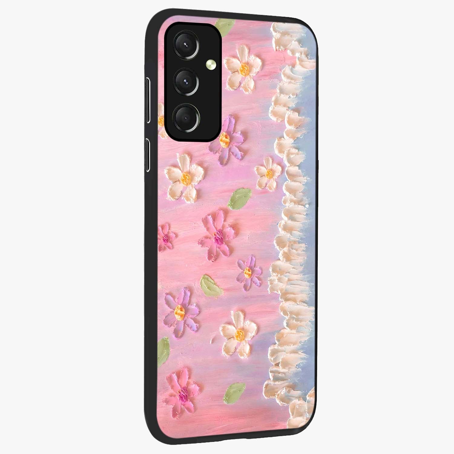 Dreamy Painted Garden Glass Case upright view showcasing vibrant floral garden artwork with artistic nature theme.
