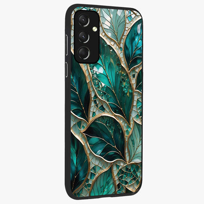 Emerald Leaf Glass Glass Case upright view showcasing fresh green leaf artwork with calming nature inspired style.
