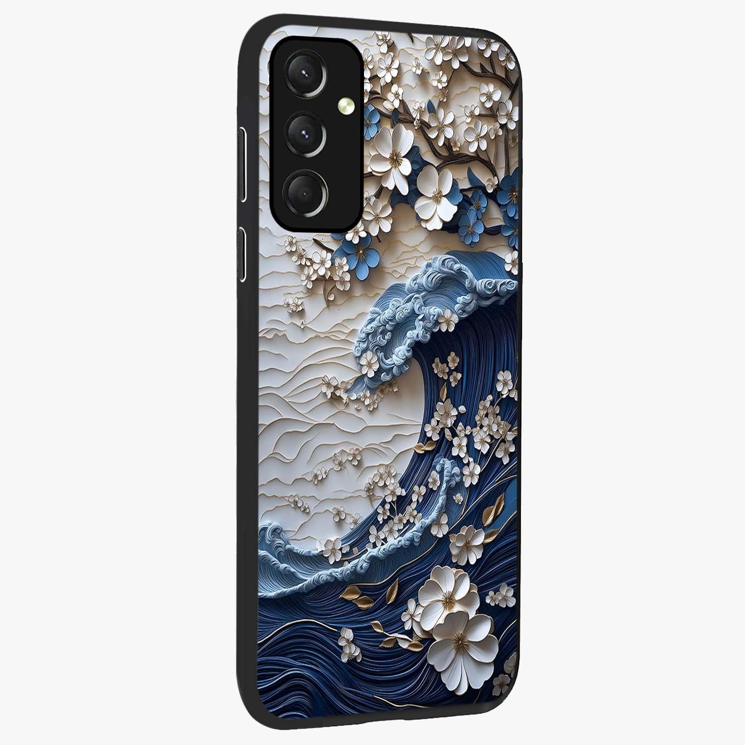 Floral Wave Origami Glass Case upright view showcasing creative floral origami artwork with artistic decorative theme.