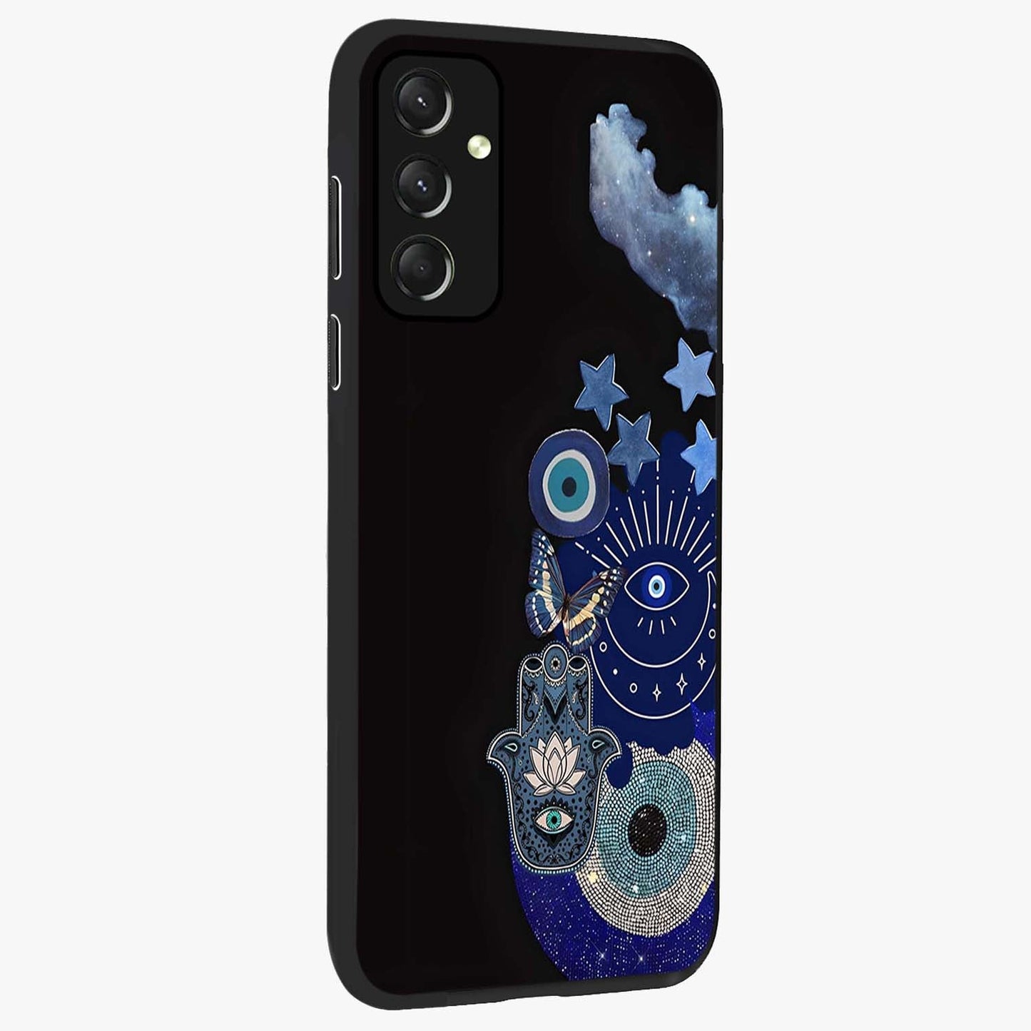 Galactic Charm Cluster Glass Case upright view showcasing glowing cosmic charm artwork with magical celestial style.