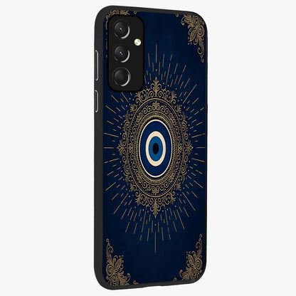 Golden Celestial Charm Glass Case upright view showcasing radiant celestial artwork with elegant golden theme.