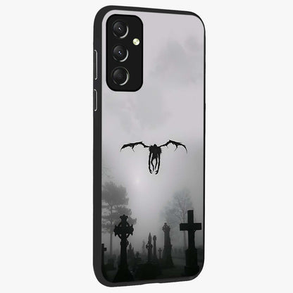 Graveyard Shadow Descent Glass Case upright view showcasing haunting graveyard artwork with dramatic dark theme.