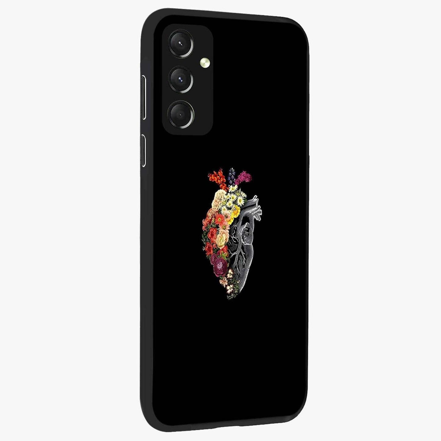 Heart With Flowers Glass Case upright view showcasing decorative heart and floral artwork with sweet romantic theme.