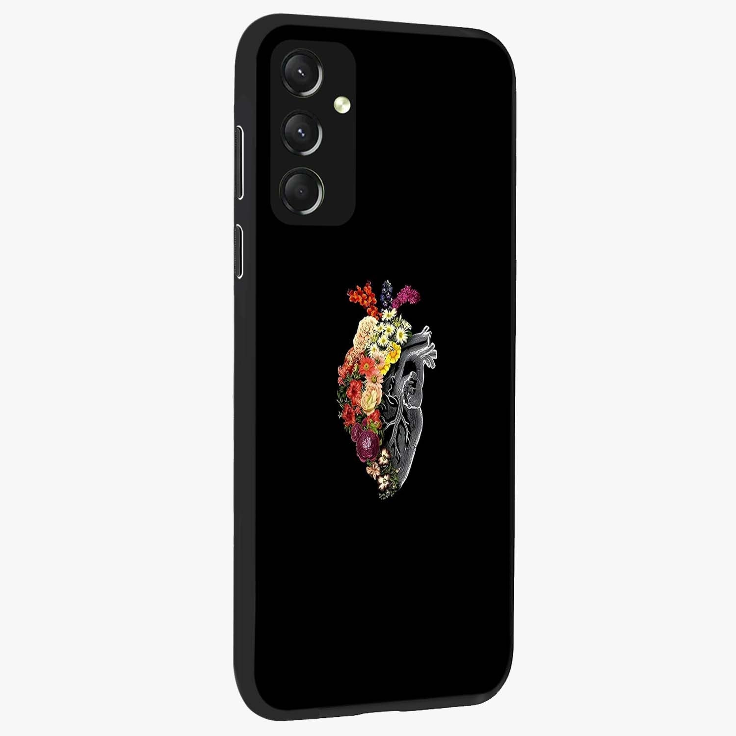 Heart With Flowers Glass Case upright view showcasing decorative heart and floral artwork with sweet romantic theme.