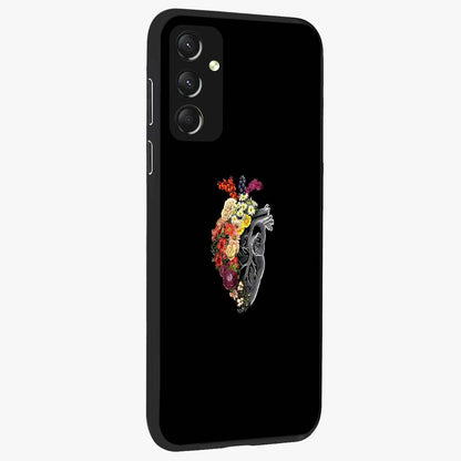 Heart With Flowers Glass Case upright view showcasing decorative heart and floral artwork with sweet romantic theme.