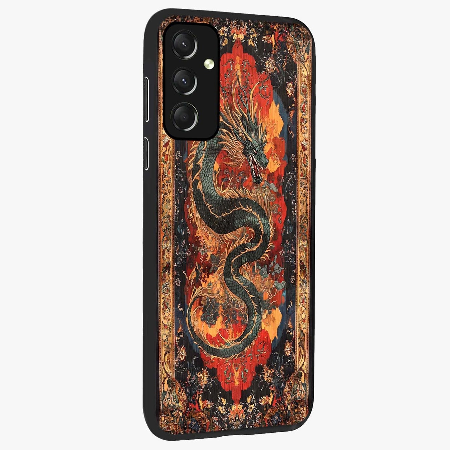 Inferno Dragon Soul Glass Case upright view showcasing intense dragon artwork with fantasy fire theme.