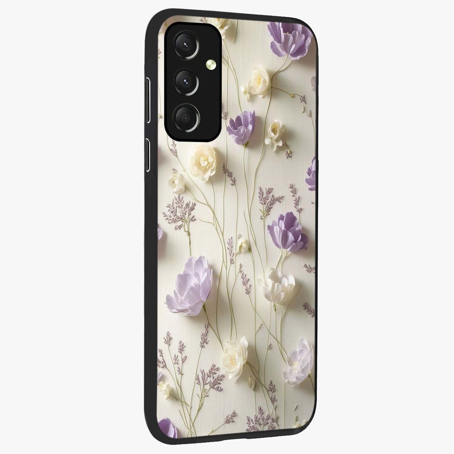 Lilac Breeze Harmony Glass Case upright view showcasing delicate lilac artwork with peaceful floral theme.