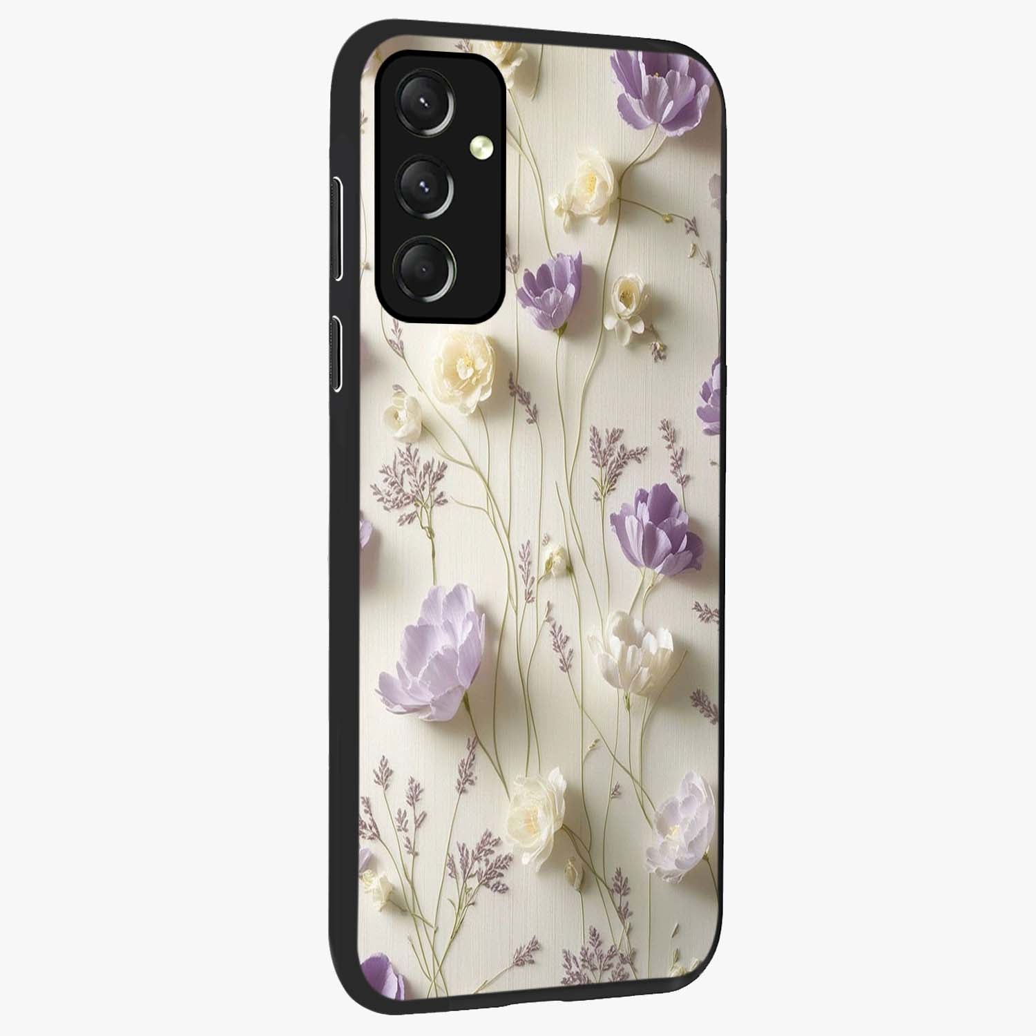 Lilac Breeze Harmony Glass Case upright view showcasing delicate lilac artwork with peaceful floral theme.