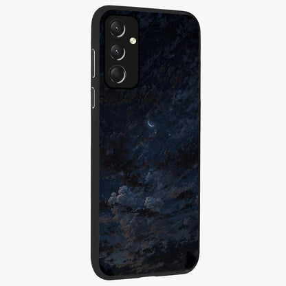 Lunar Veil Silence Glass Case upright view showcasing calm moon themed artwork with serene night atmosphere.