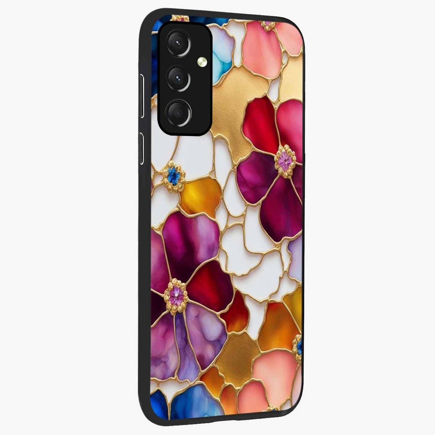 Marble Flower Pattern Glass Case upright view showcasing decorative marble flower artwork with refined style.