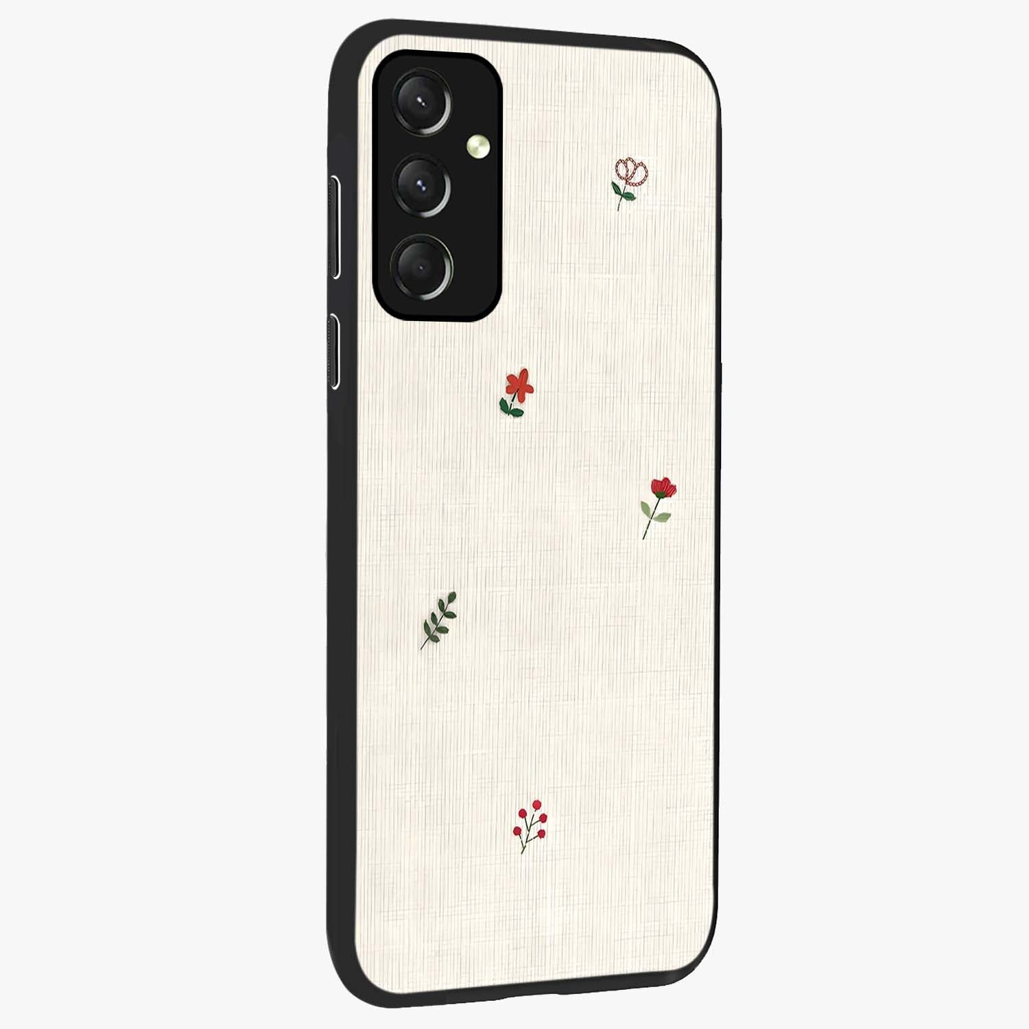 Minimalistic Blue With White Flower Pattern Glass Case upright view showcasing clean white flower artwork with calming blue theme.