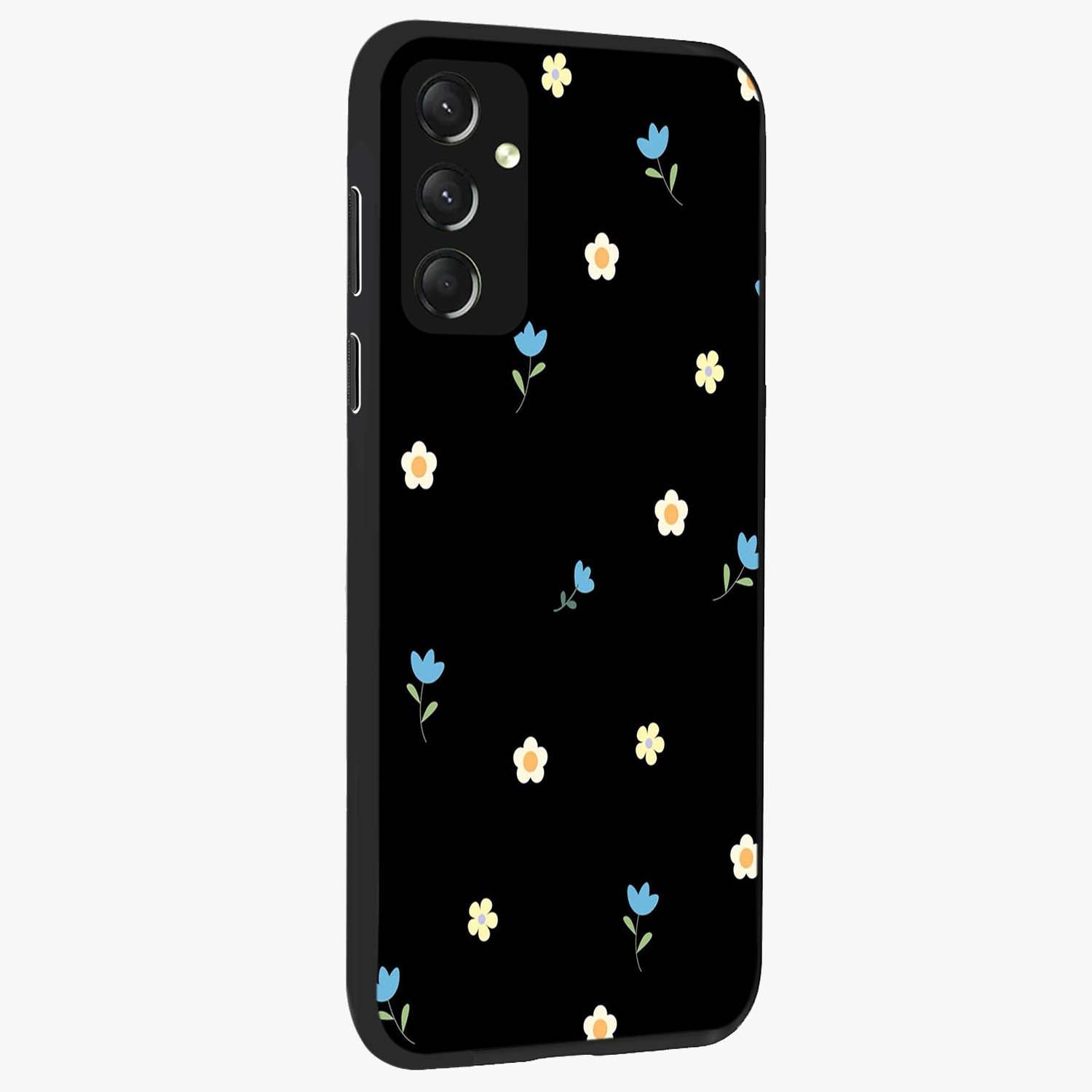 Minimal Petal Whispers Glass Case upright view showcasing elegant floral artwork with modern minimalist style.